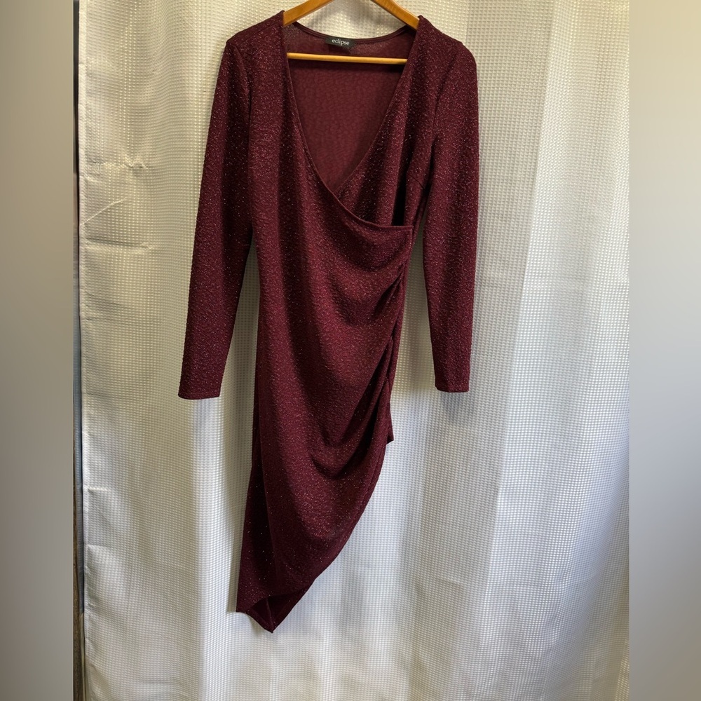 Eclipse Sparkling Burgundy Long Sleeve Dress - Size Large